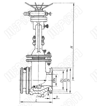PZ941H、PZ941Y_電動(dòng)排渣閘閥結(jié)構(gòu)圖